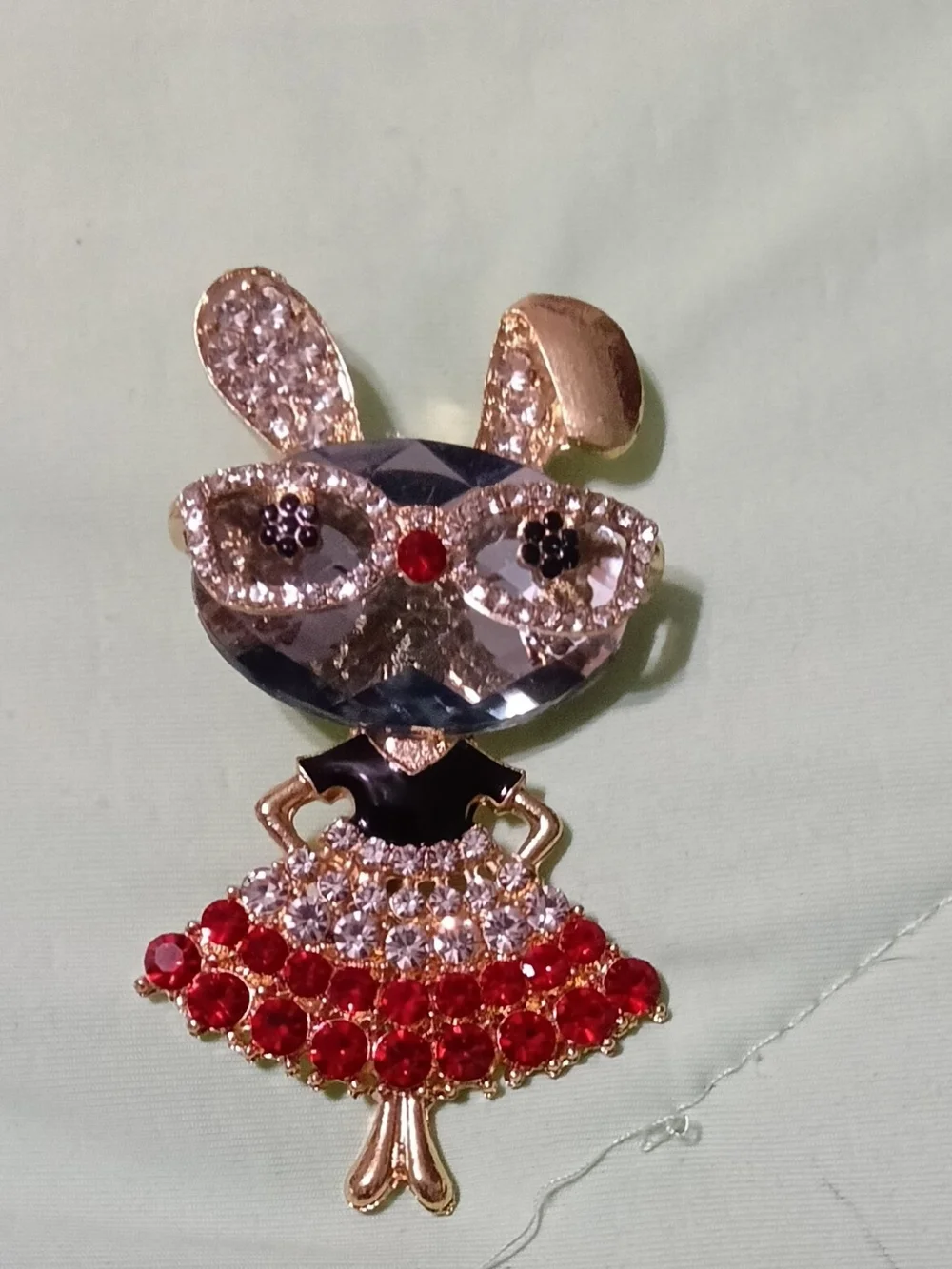 Crystal Bunny Brooch in Red and Gold - Fashion Jewelry